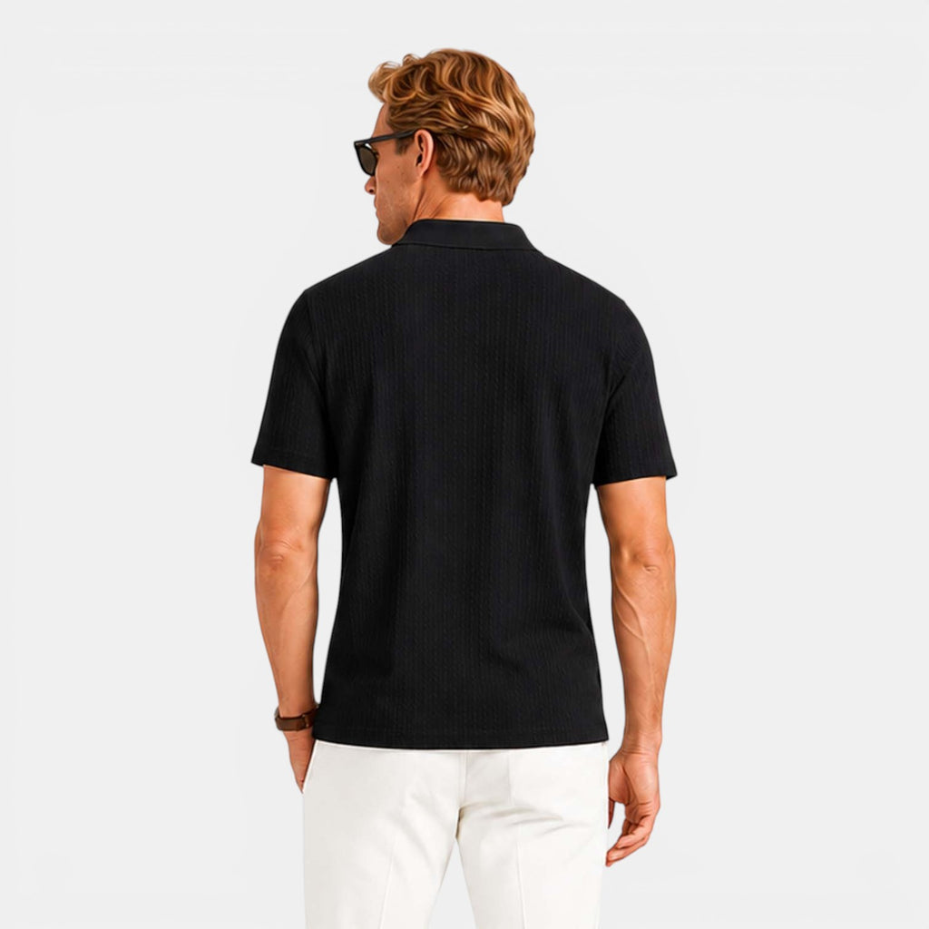Monvaline | Men's Textured Ribbed Polo Shirt Lightweight Relaxed Fit