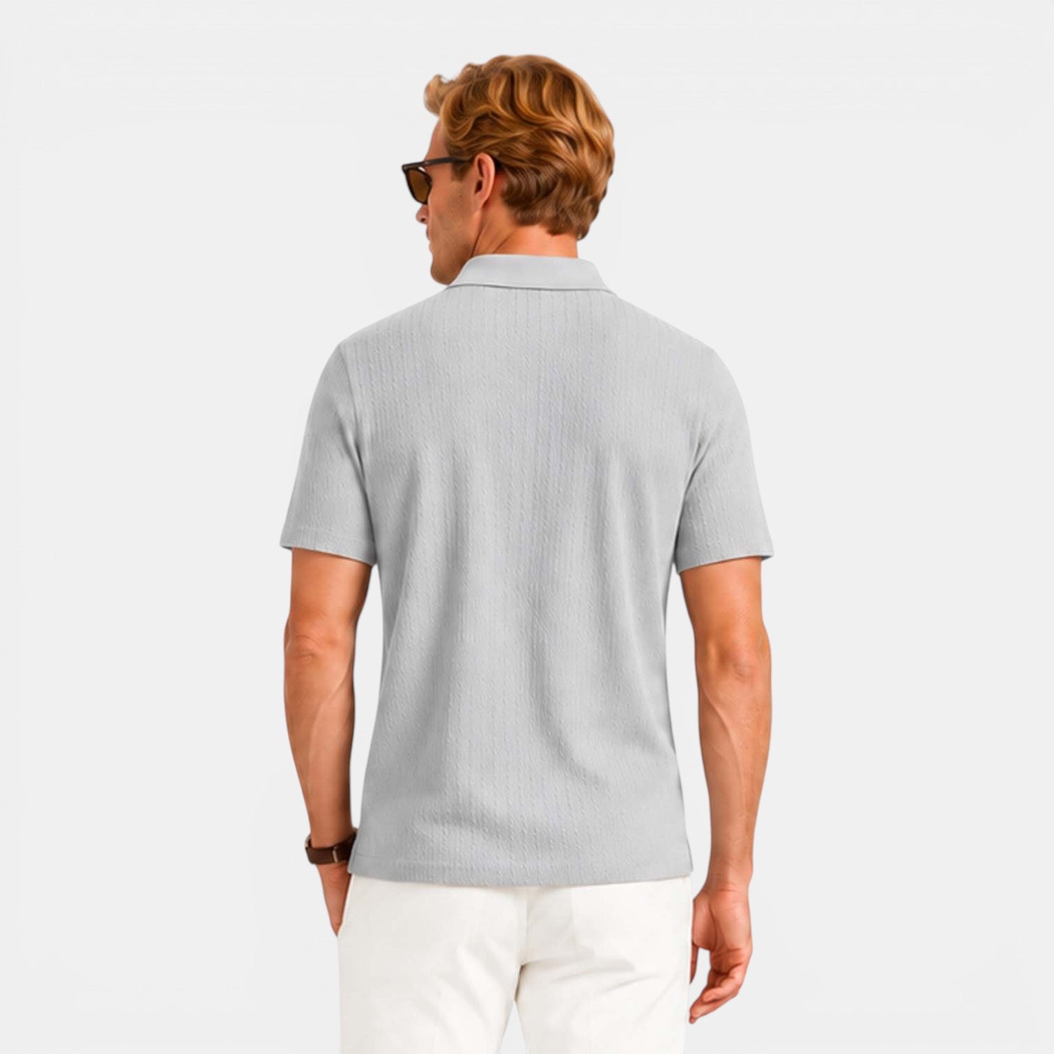 Monvaline | Men's Textured Ribbed Polo Shirt Lightweight Relaxed Fit