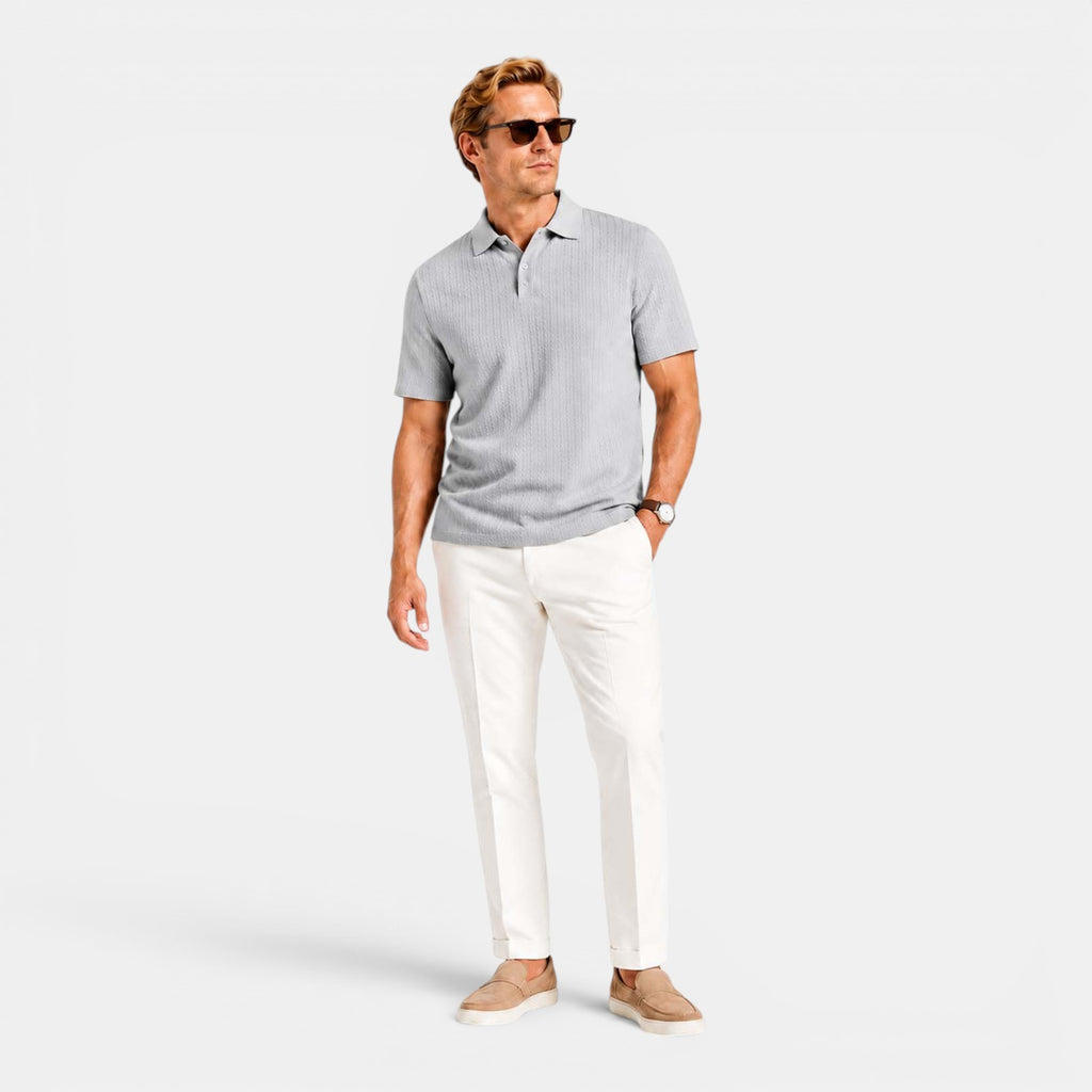 Monvaline | Men's Textured Ribbed Polo Shirt Lightweight Relaxed Fit