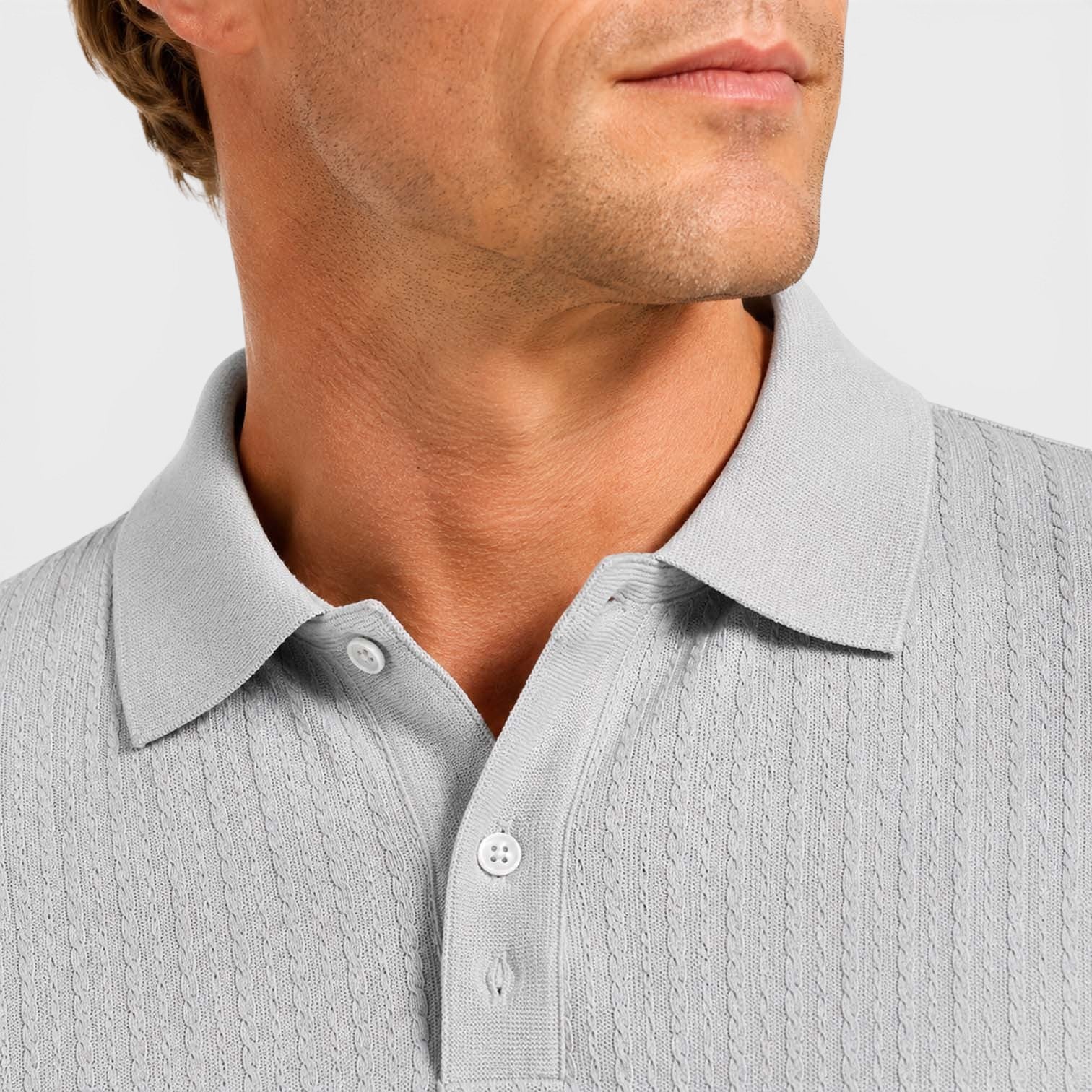 Monvaline | Men's Textured Ribbed Polo Shirt Lightweight Relaxed Fit