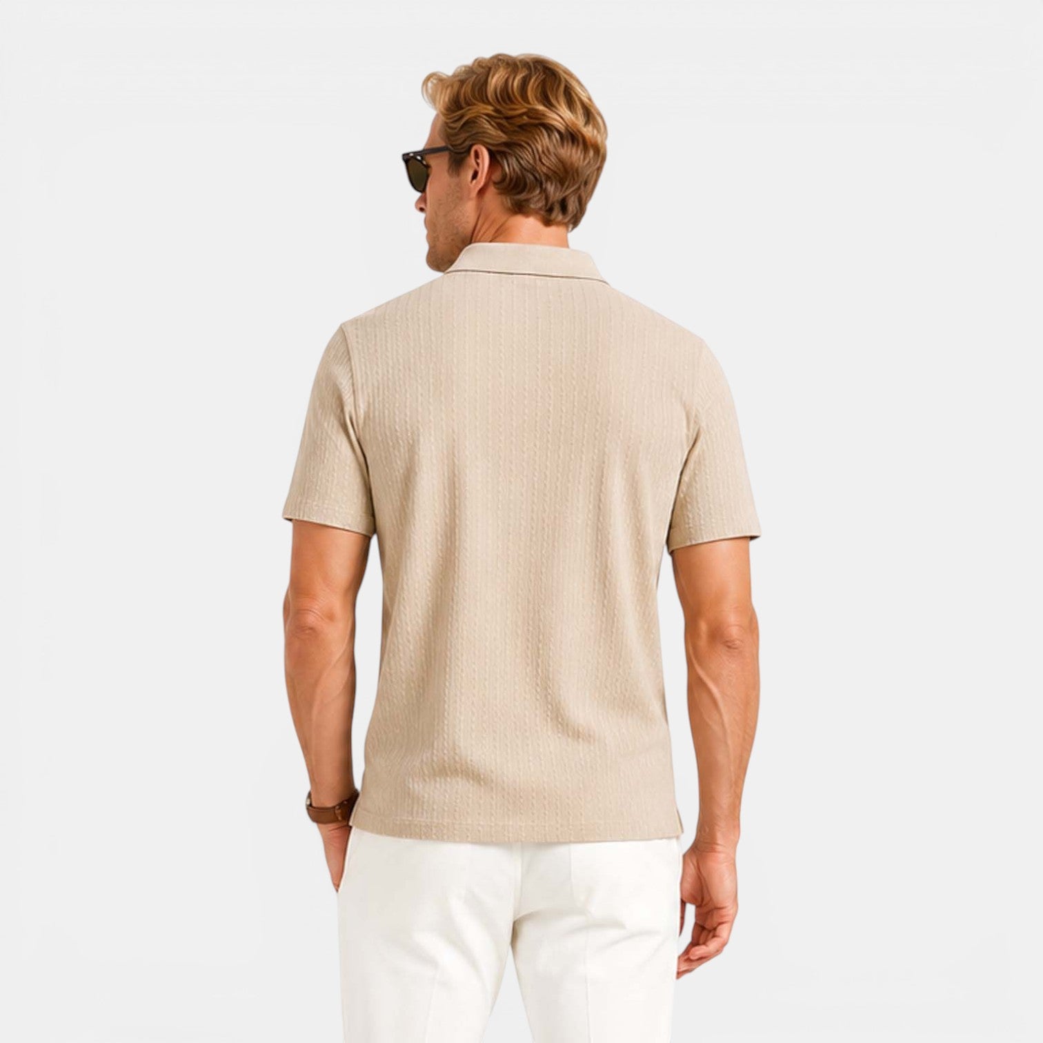 Monvaline | Men's Textured Ribbed Polo Shirt Lightweight Relaxed Fit