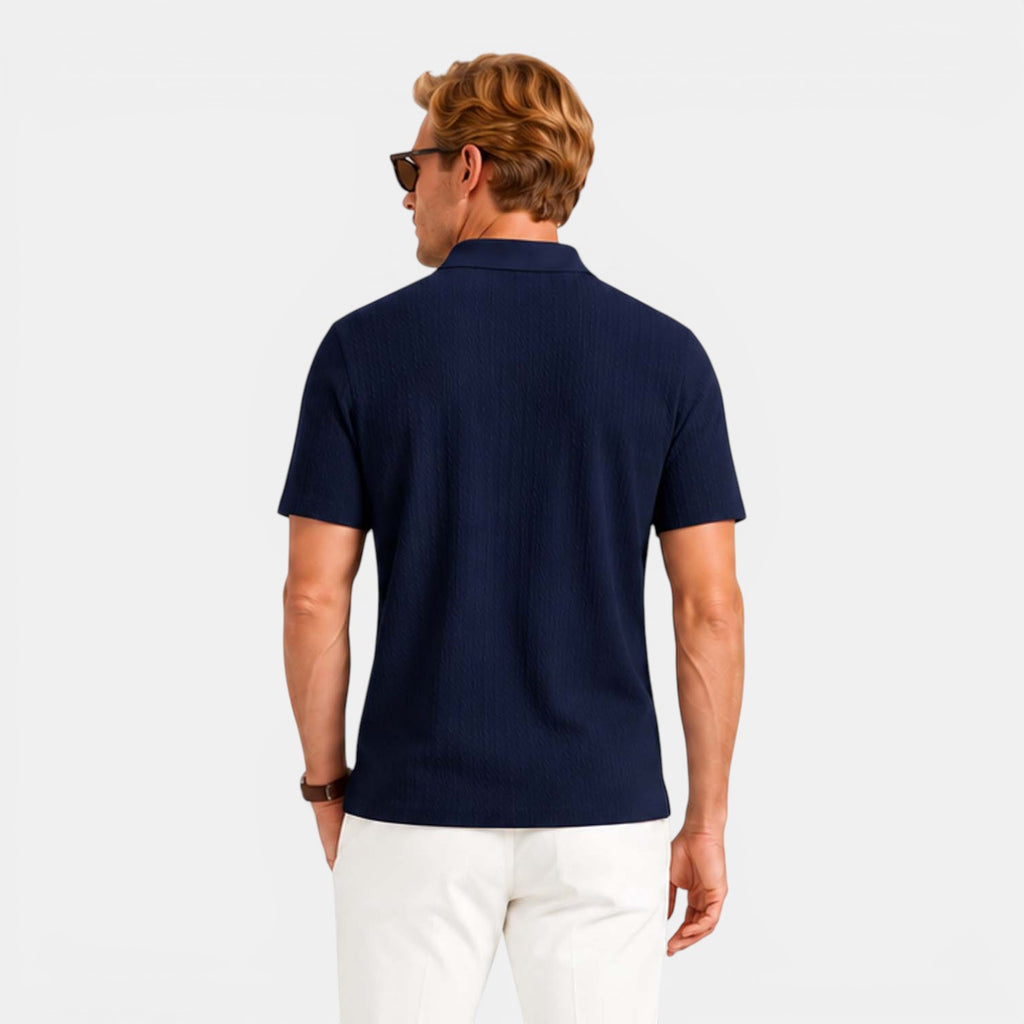 Monvaline | Men's Textured Ribbed Polo Shirt Lightweight Relaxed Fit