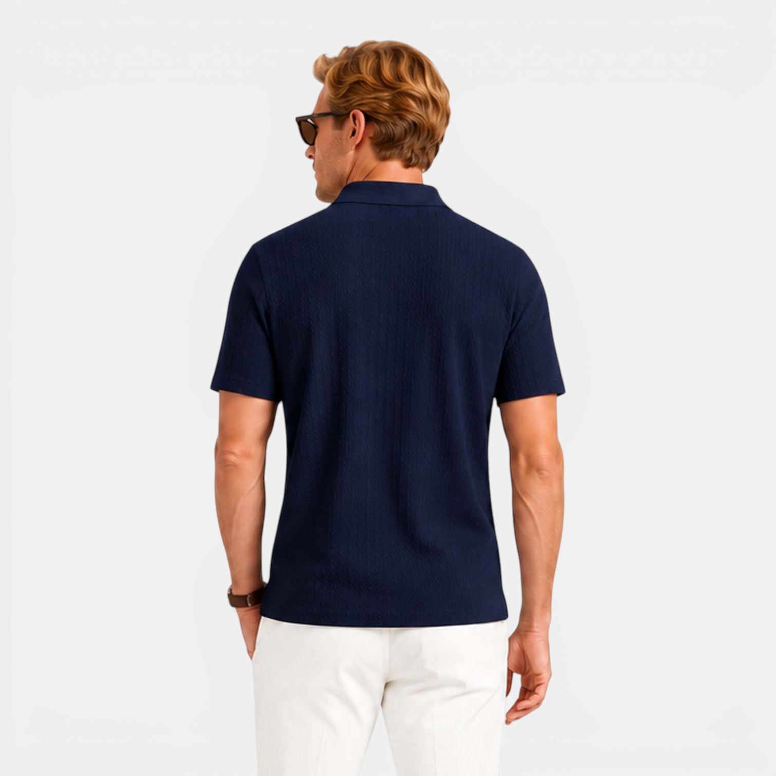 Monvaline | Men's Textured Ribbed Polo Shirt Lightweight Relaxed Fit