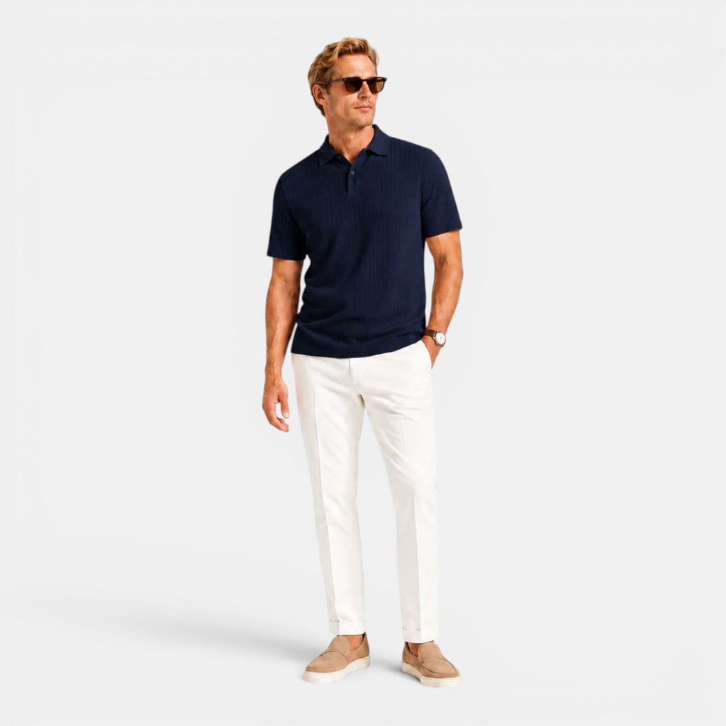 Monvaline | Men's Textured Ribbed Polo Shirt Lightweight Relaxed Fit