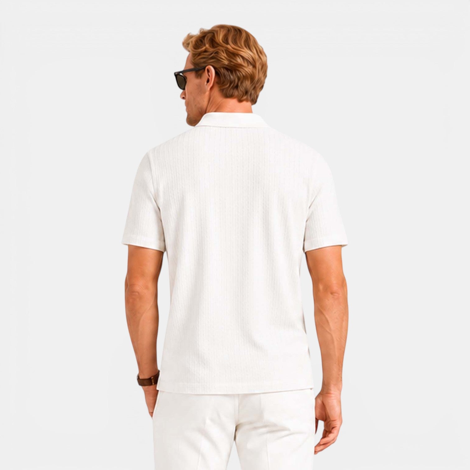 Monvaline | Men's Textured Ribbed Polo Shirt Lightweight Relaxed Fit