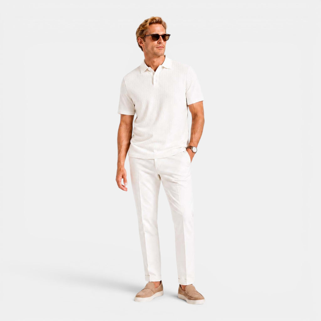 Monvaline | Men's Textured Ribbed Polo Shirt Lightweight Relaxed Fit