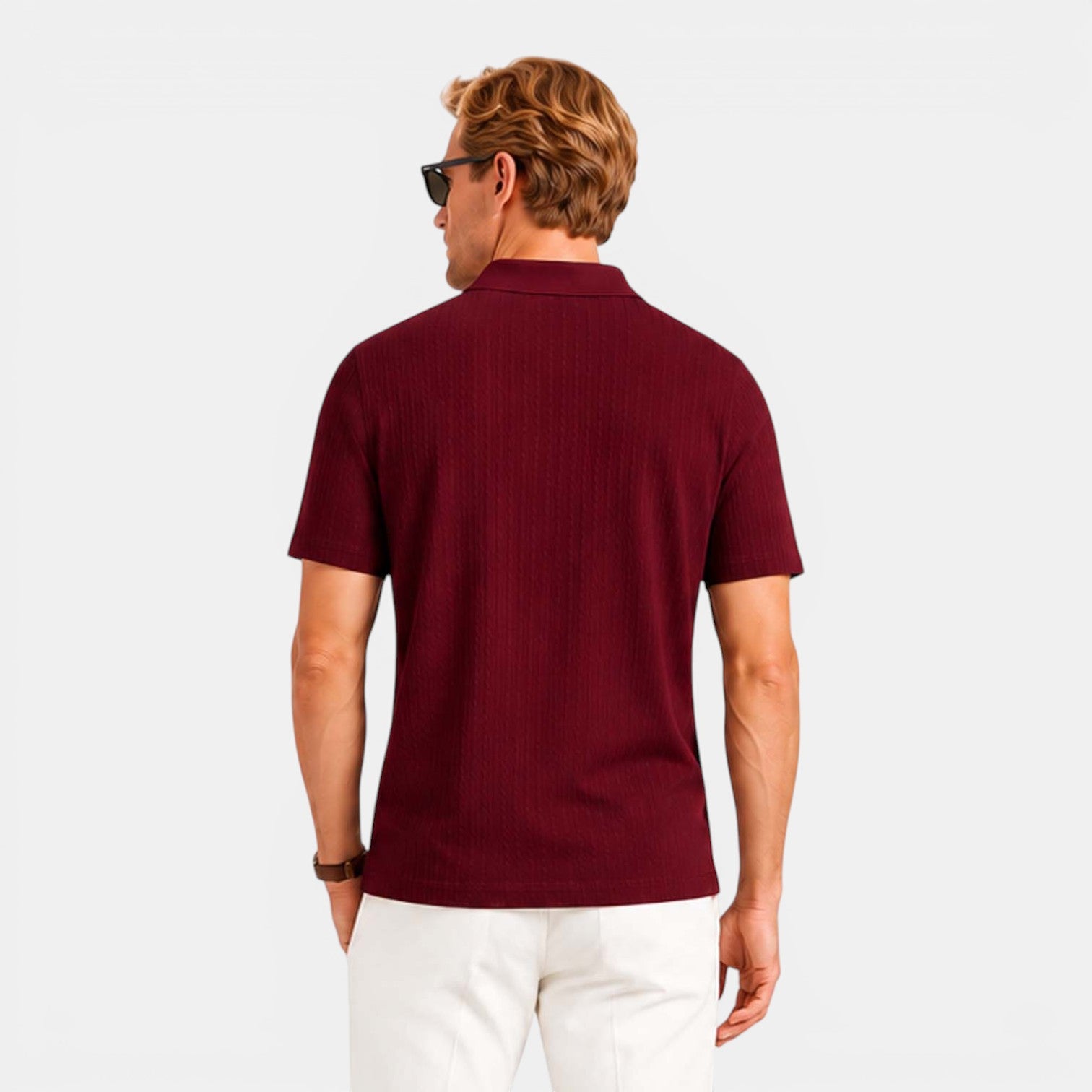 Monvaline | Men's Textured Ribbed Polo Shirt Lightweight Relaxed Fit