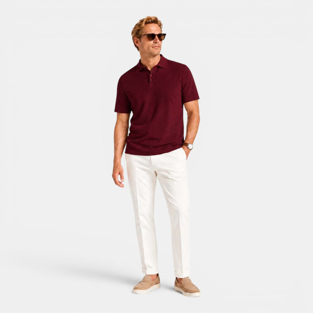 Monvaline | Men's Textured Ribbed Polo Shirt Lightweight Relaxed Fit