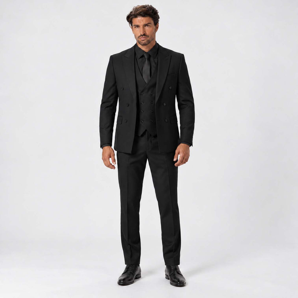Monvaline | Men's Three-Piece Slim Fit Suit with Double-Breasted Waistcoat