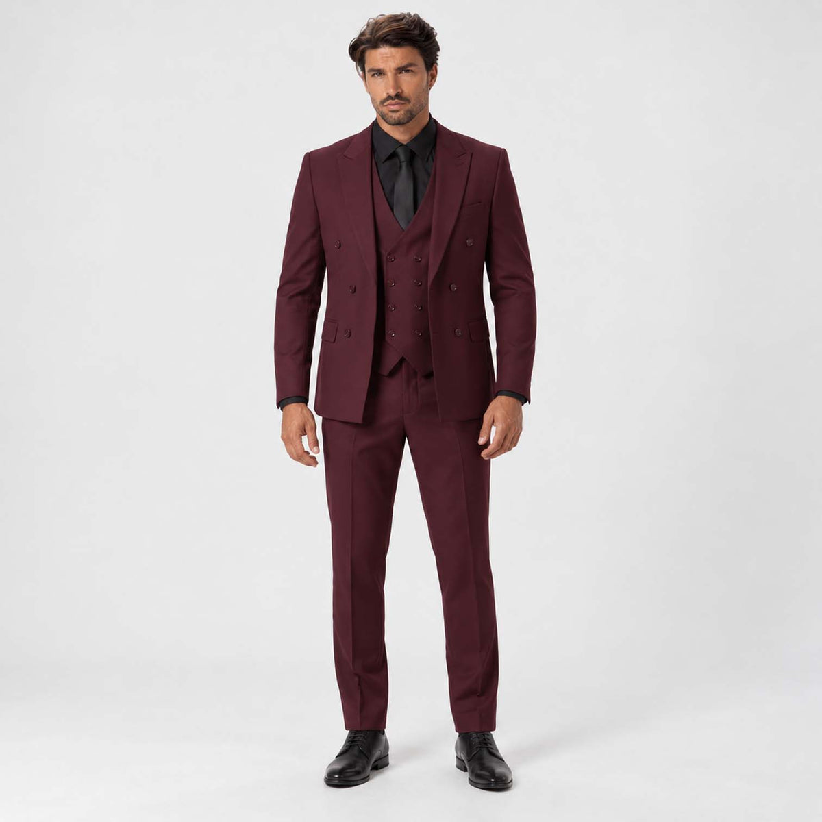 Monvaline | Men's Three-Piece Slim Fit Suit with Double-Breasted Waistcoat