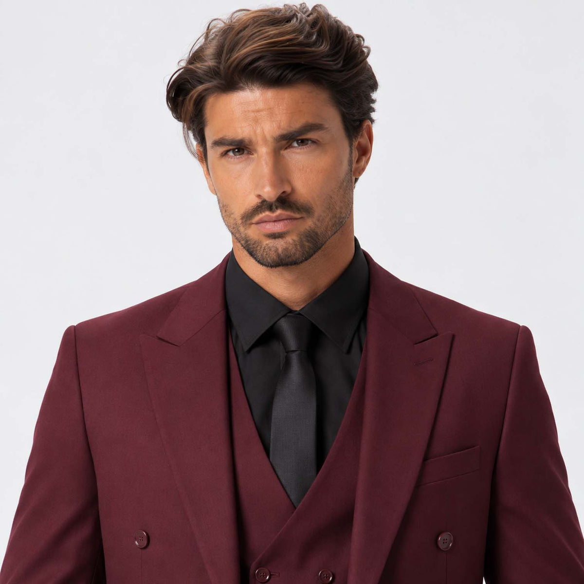 Monvaline | Men's Three-Piece Slim Fit Suit with Double-Breasted Waistcoat