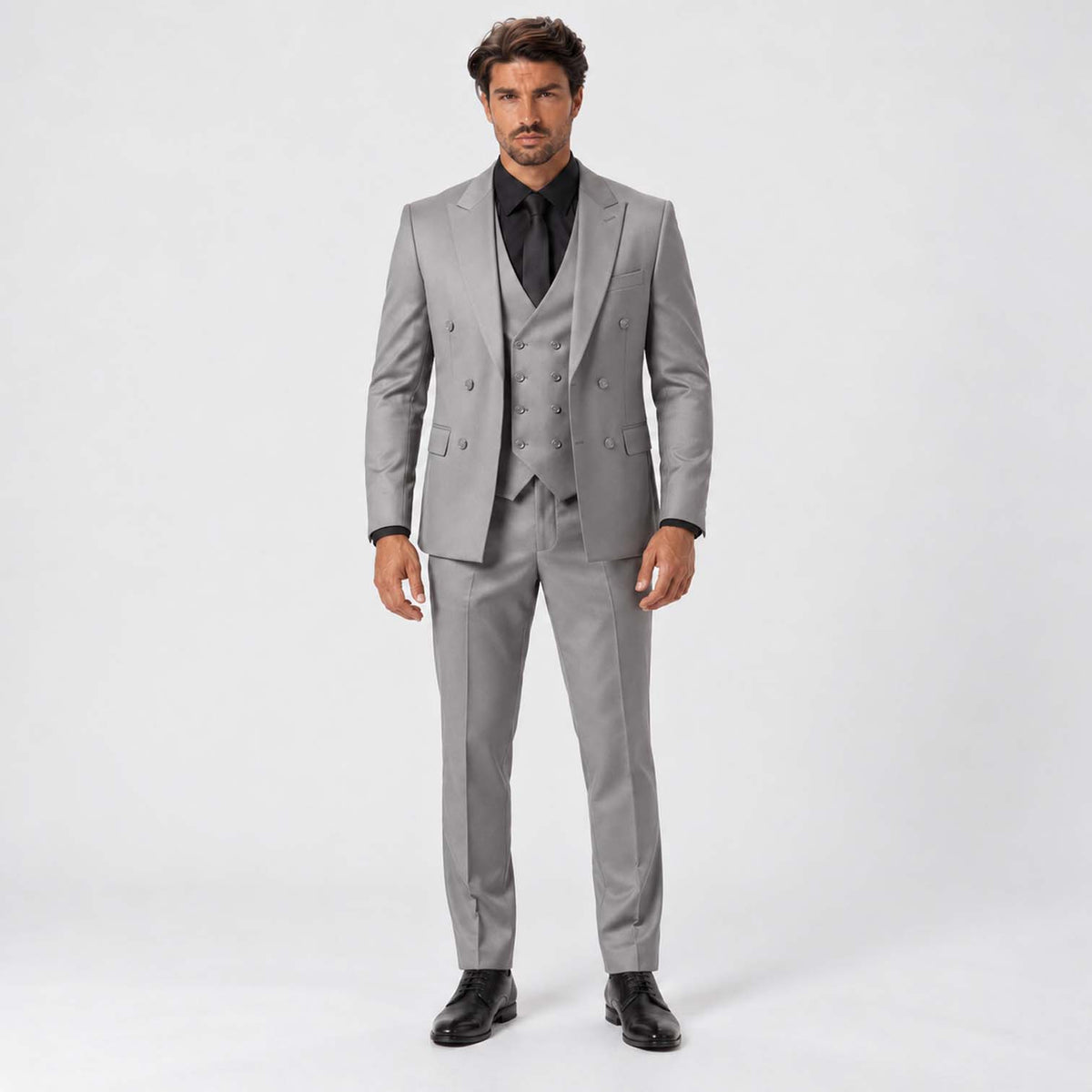Monvaline | Men's Three-Piece Slim Fit Suit with Double-Breasted Waistcoat