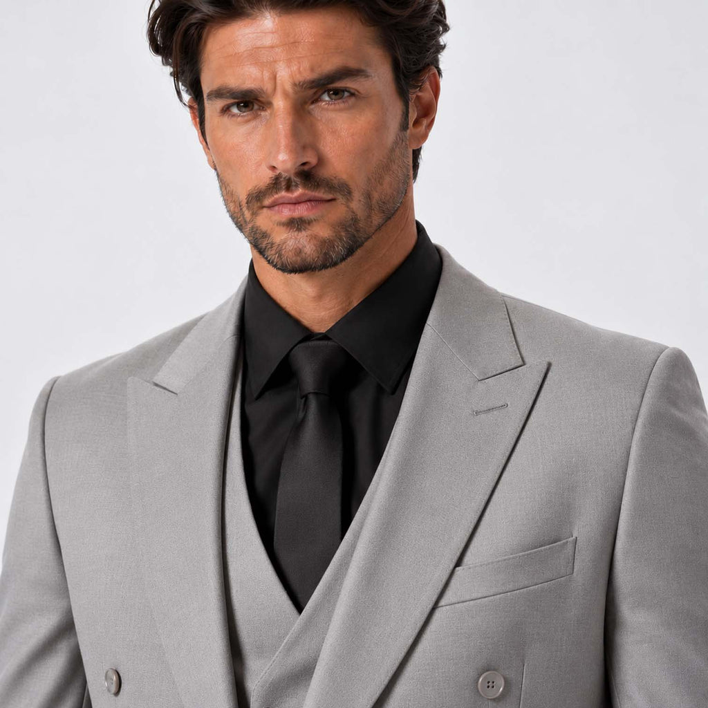 Monvaline | Men's Three-Piece Slim Fit Suit with Double-Breasted Waistcoat