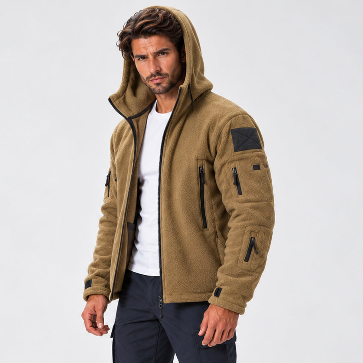 Monvaline | Men's Warm Hooded Winter Fleece Jacket with Zip Pockets