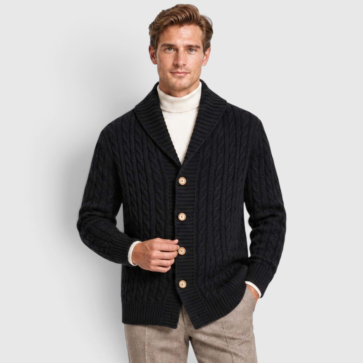 Monvaline | Men's Warm Knit Cardigan with Lapel Collar for Cold Weather