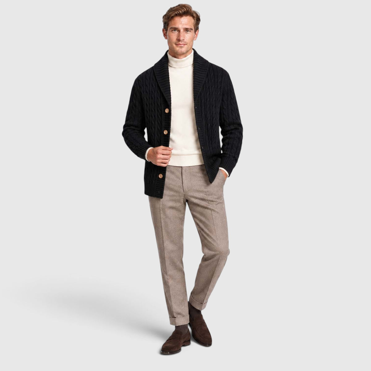 Monvaline | Men's Warm Knit Cardigan with Lapel Collar for Cold Weather