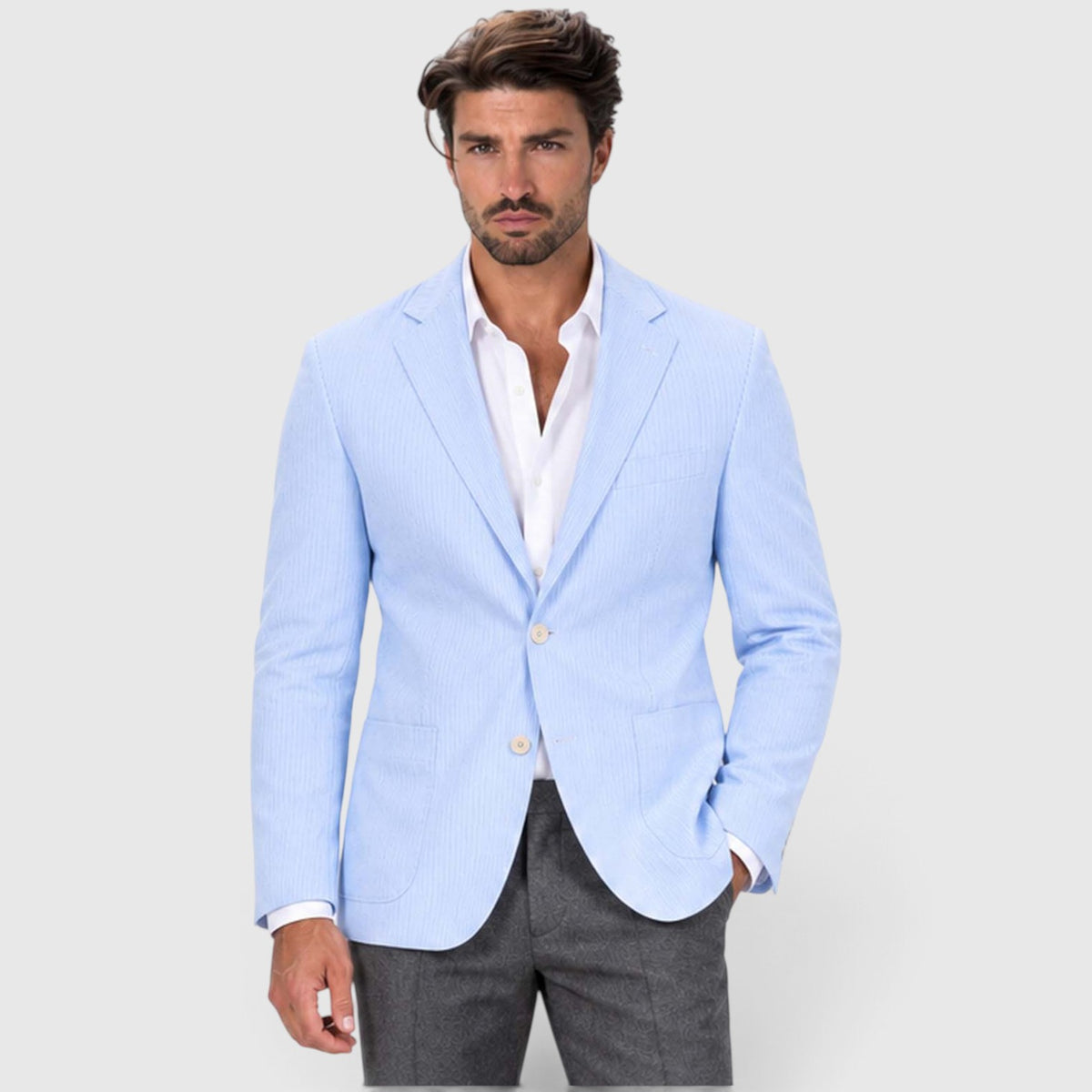 Monvaline | Men's Wedding Guest Blazer - Breathable Striped Suit Jacket