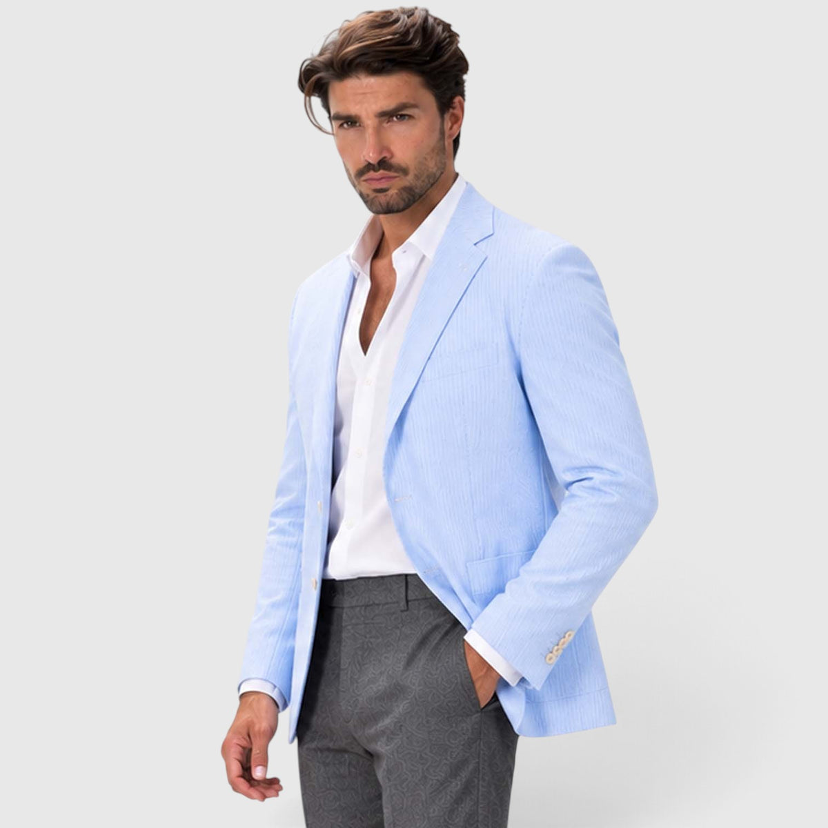 Monvaline | Men's Wedding Guest Blazer - Breathable Striped Suit Jacket