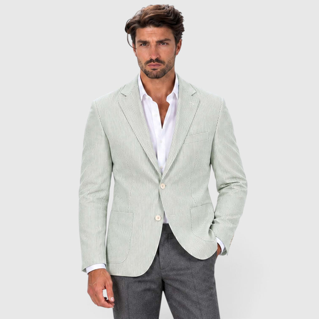 Monvaline | Men's Wedding Guest Blazer - Breathable Striped Suit Jacket