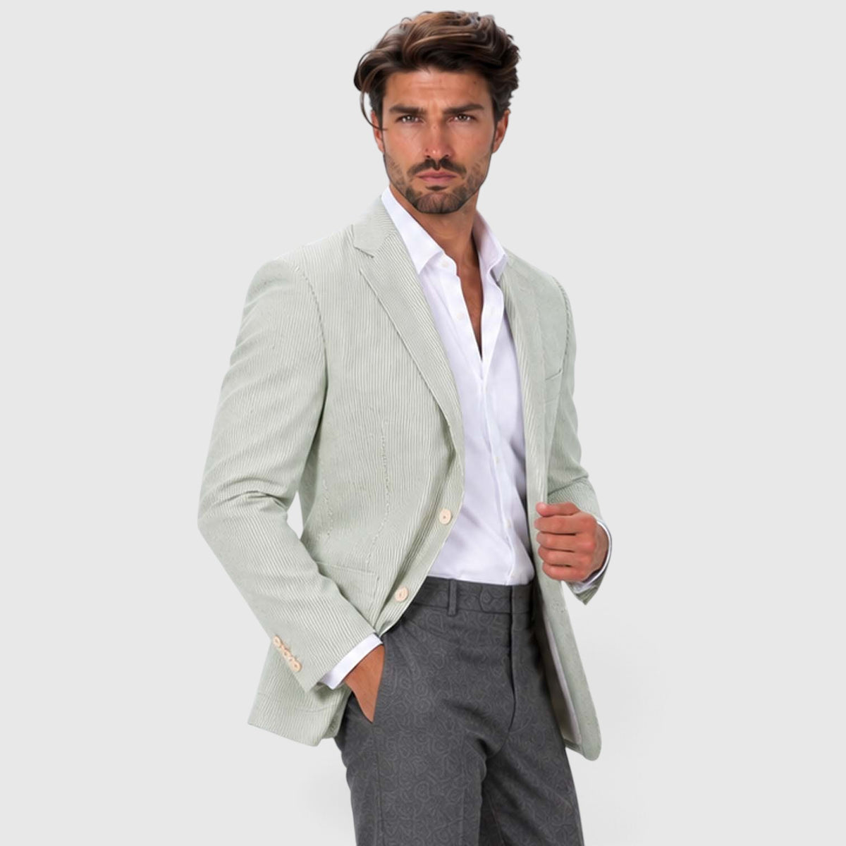 Monvaline | Men's Wedding Guest Blazer - Breathable Striped Suit Jacket