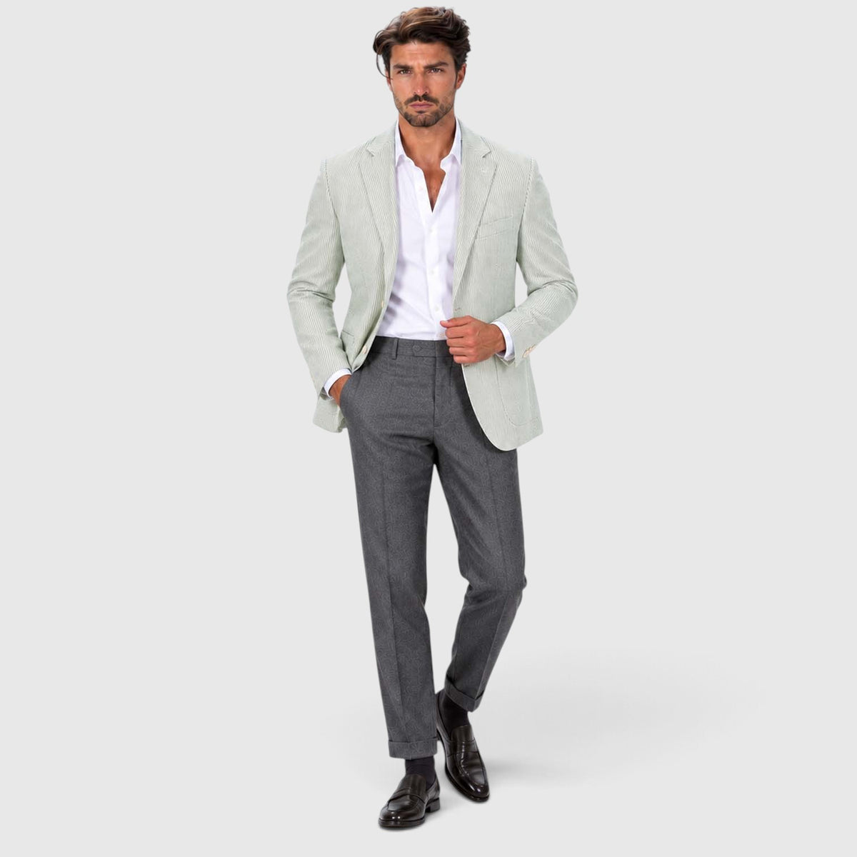 Monvaline | Men's Wedding Guest Blazer - Breathable Striped Suit Jacket
