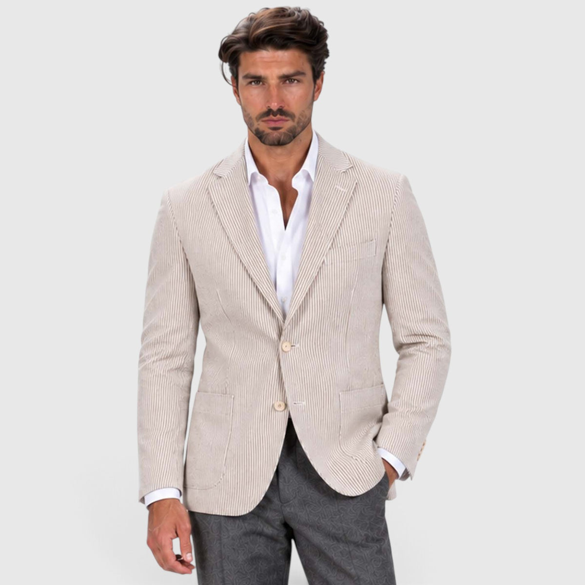 Monvaline | Men's Wedding Guest Blazer - Breathable Striped Suit Jacket