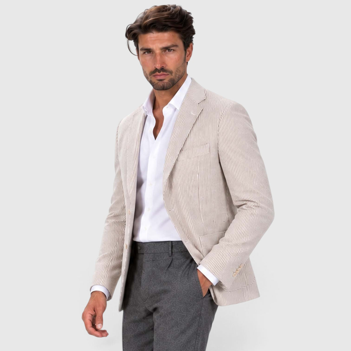 Monvaline | Men's Wedding Guest Blazer - Breathable Striped Suit Jacket