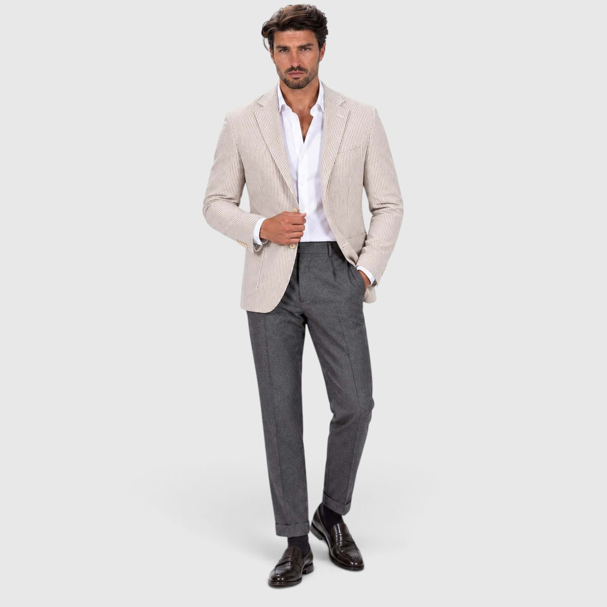 Monvaline | Men's Wedding Guest Blazer - Breathable Striped Suit Jacket