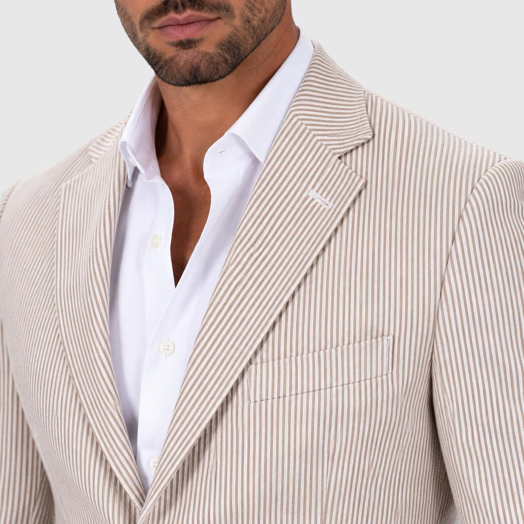 Monvaline | Men's Wedding Guest Blazer - Breathable Striped Suit Jacket