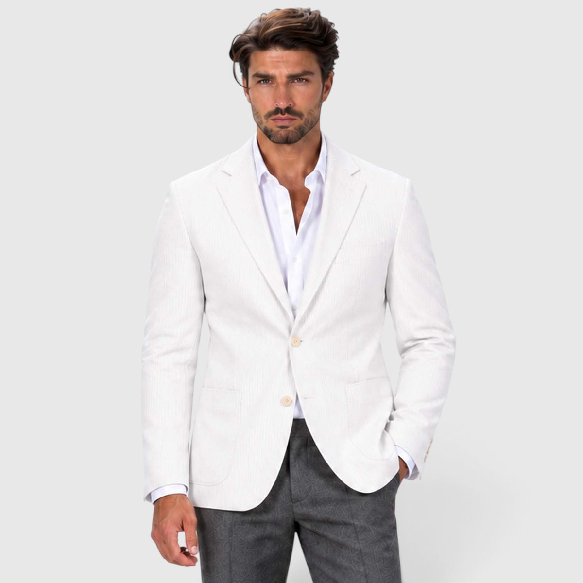 Monvaline | Men's Wedding Guest Blazer - Breathable Striped Suit Jacket