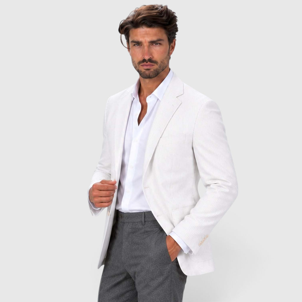 Monvaline | Men's Wedding Guest Blazer - Breathable Striped Suit Jacket