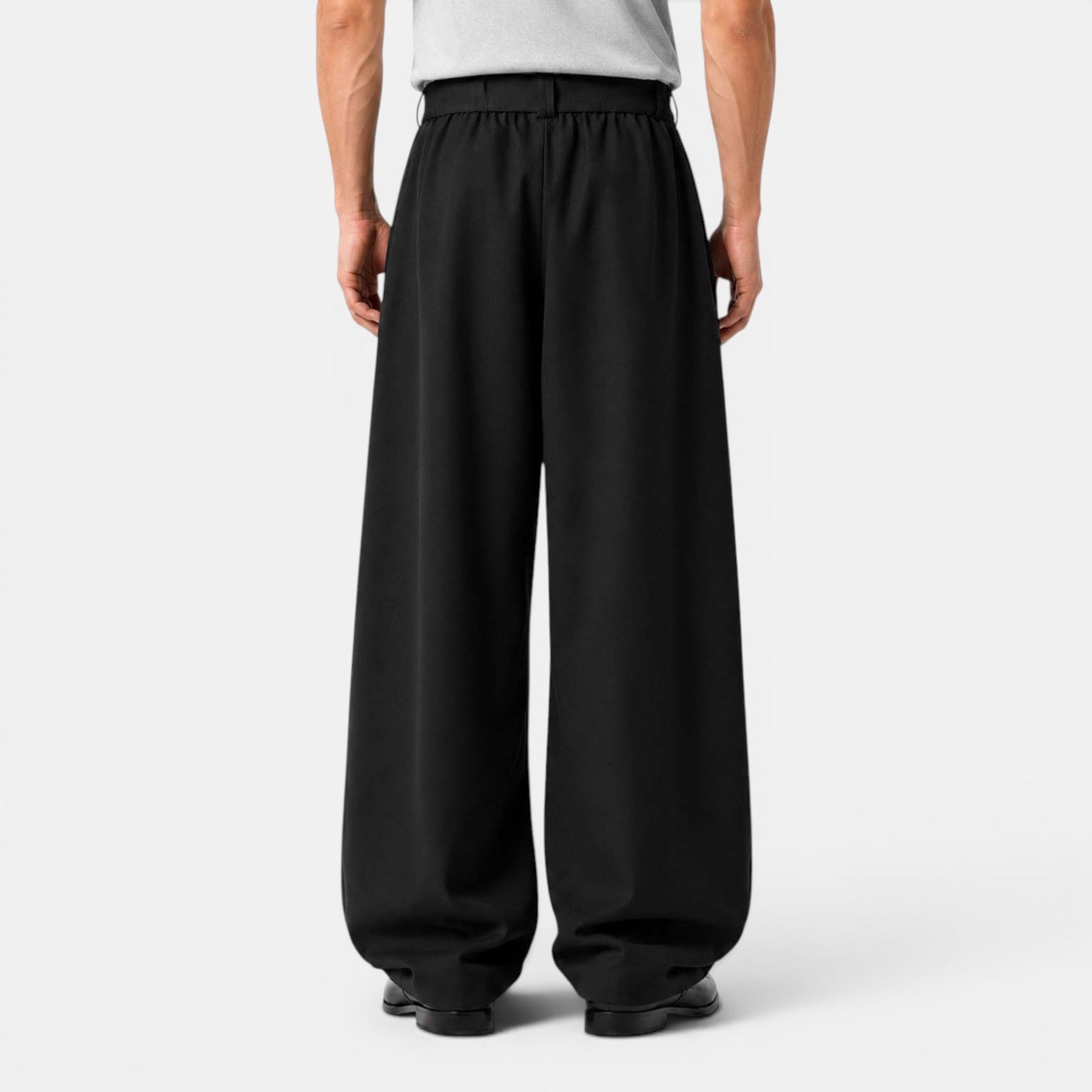 Monvaline | Men's Wide Leg Pleated Dress Pants High Waist Belted Trousers