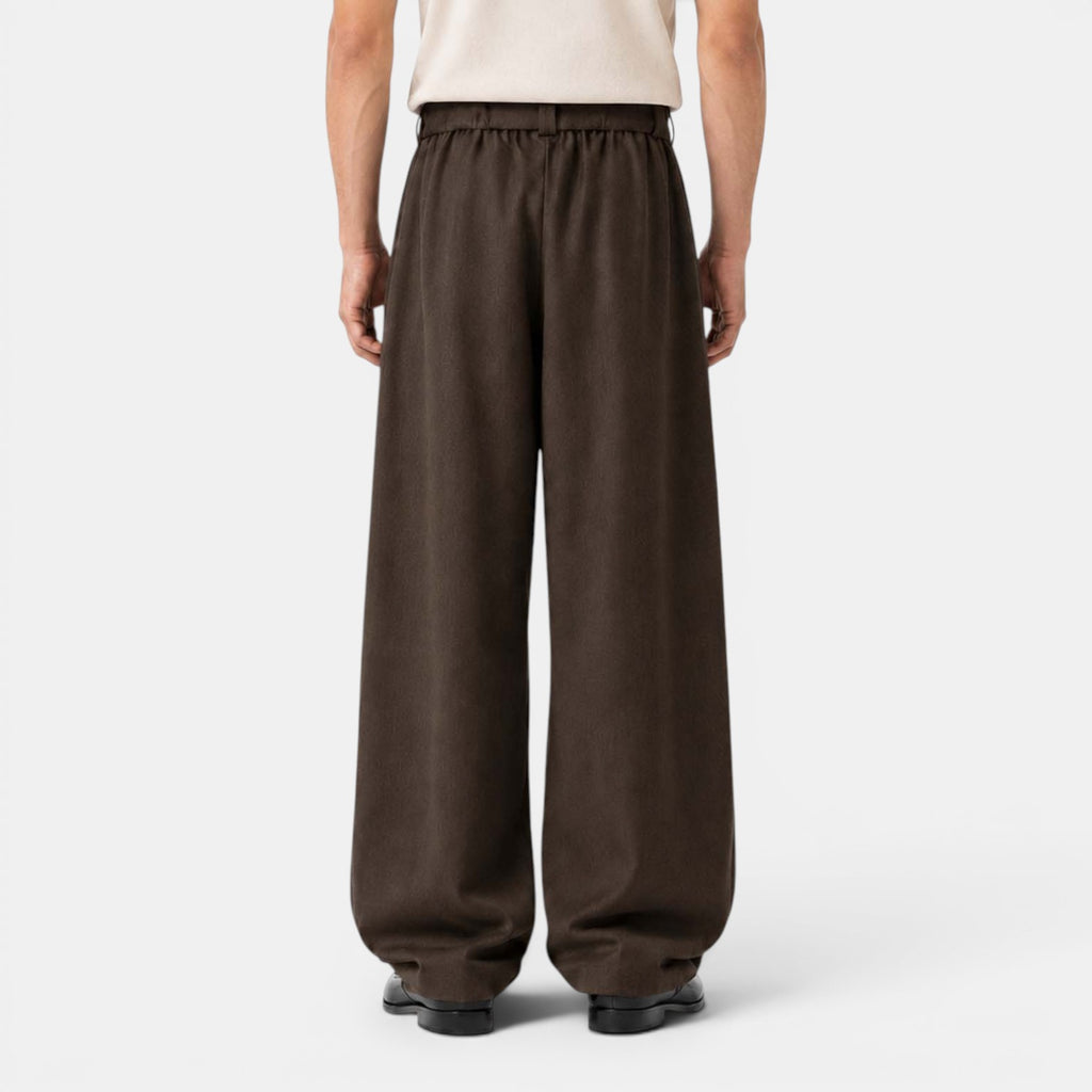 Monvaline | Men's Wide Leg Pleated Dress Pants High Waist Belted Trousers