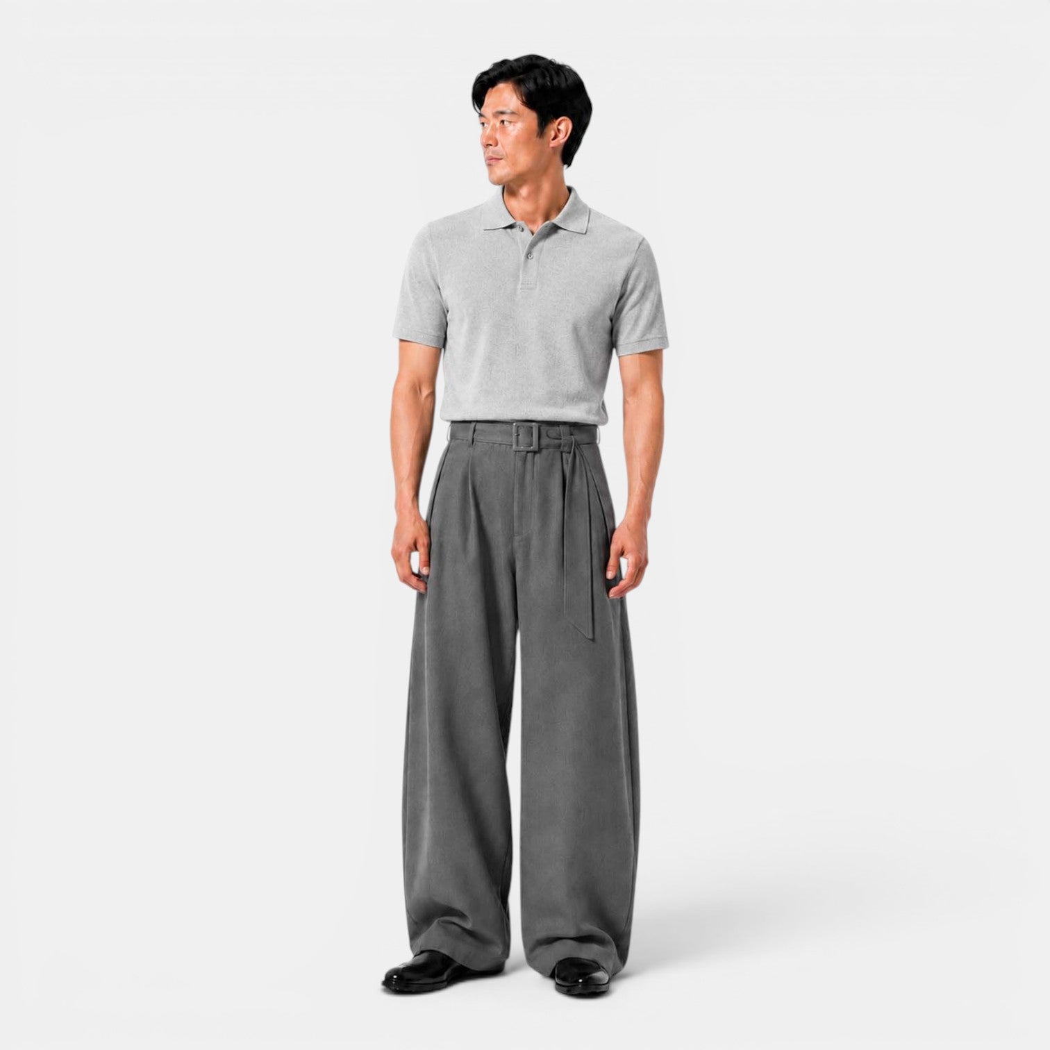 Monvaline | Men's Wide Leg Pleated Dress Pants High Waist Belted Trousers