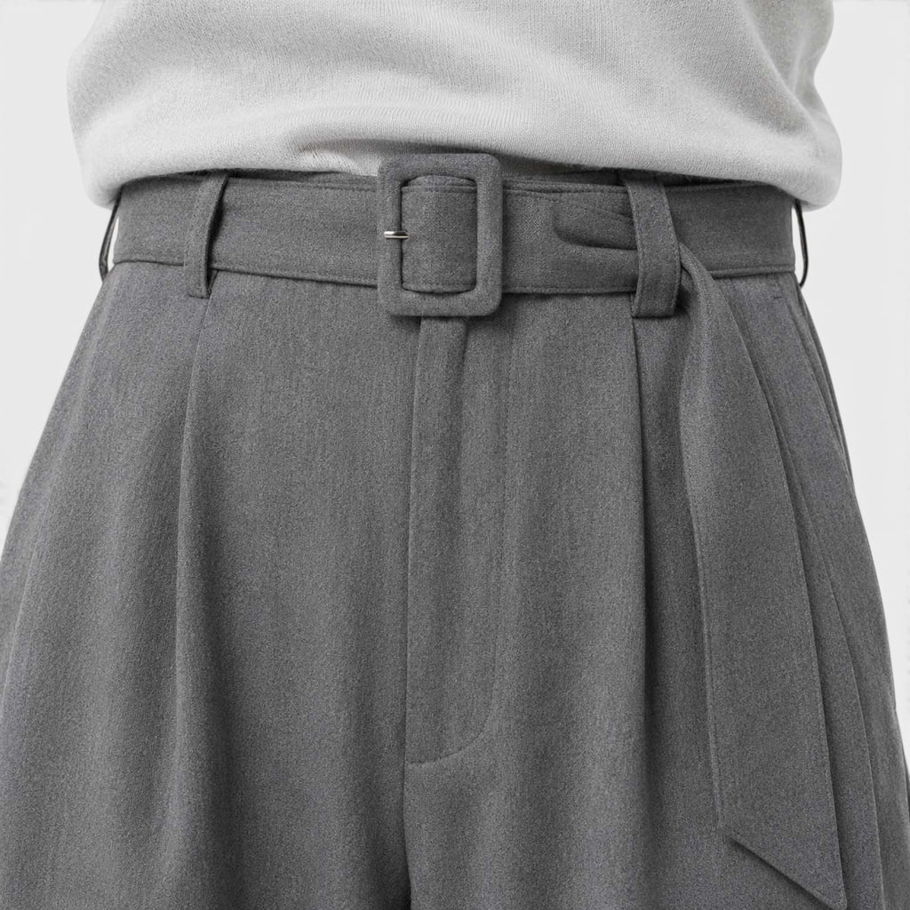 Monvaline | Men's Wide Leg Pleated Dress Pants High Waist Belted Trousers