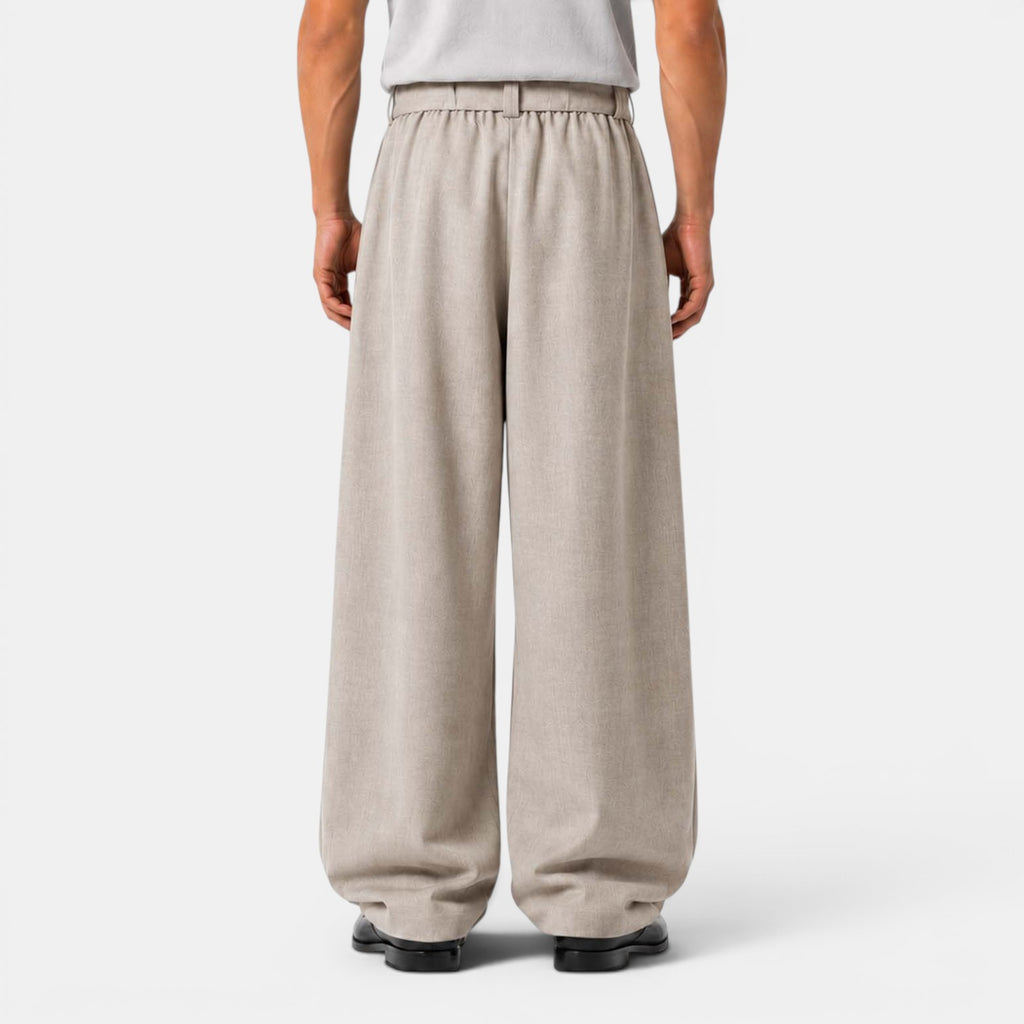 Monvaline | Men's Wide Leg Pleated Dress Pants High Waist Belted Trousers