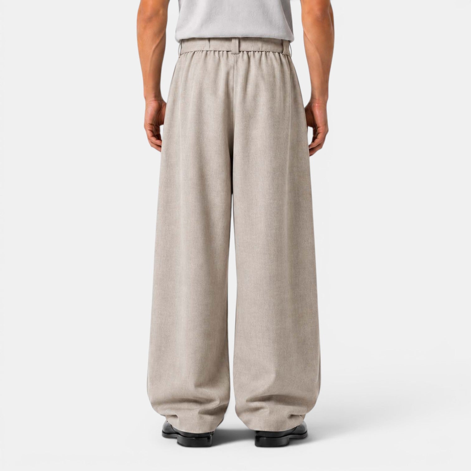 Monvaline | Men's Wide Leg Pleated Dress Pants High Waist Belted Trousers