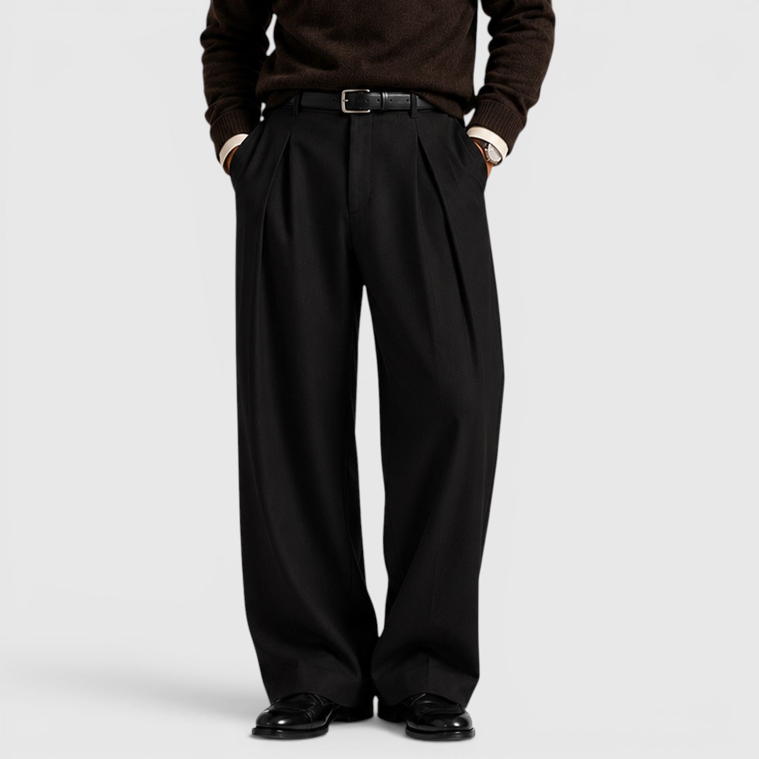 Monvaline | Men's Wide Leg Pleated Trousers – Relaxed Classic Fit