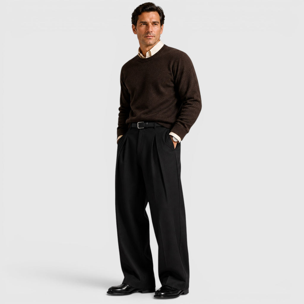 Monvaline | Men's Wide Leg Pleated Trousers – Relaxed Classic Fit