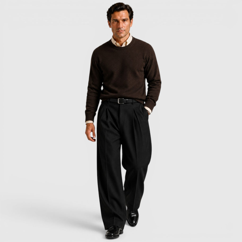 Monvaline | Men's Wide Leg Pleated Trousers – Relaxed Classic Fit