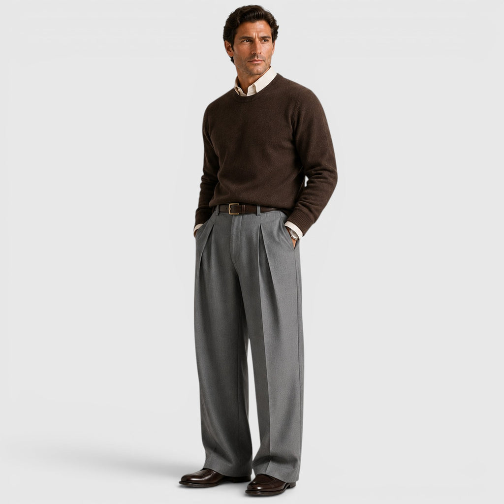 Monvaline | Men's Wide Leg Pleated Trousers – Relaxed Classic Fit