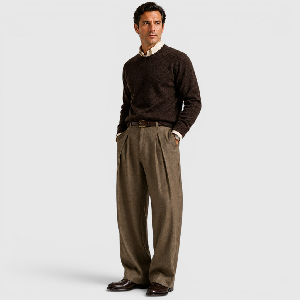 Monvaline | Men's Wide Leg Pleated Trousers – Relaxed Classic Fit