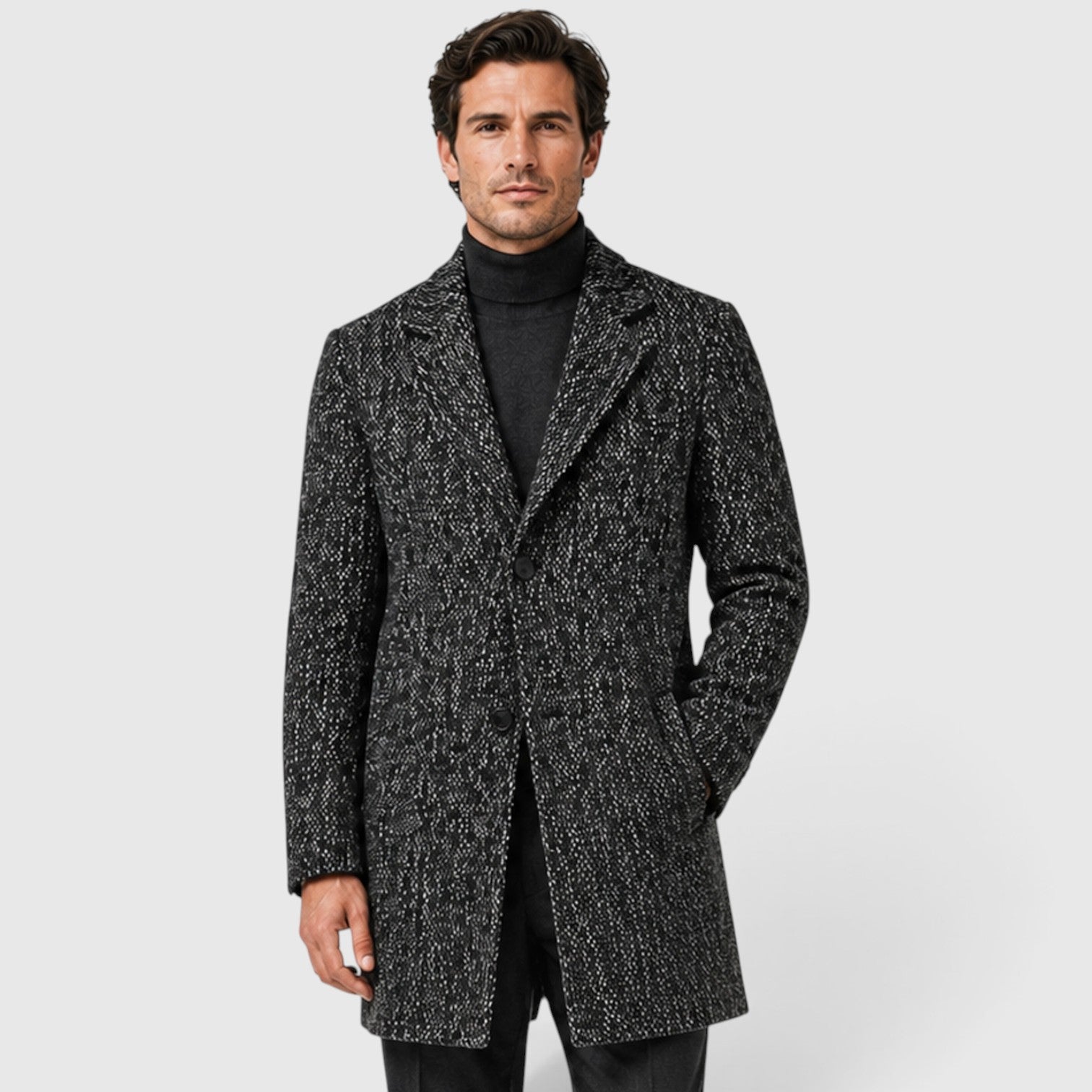 Monvaline | Men's Wool Blend Long Coat – Tailored Single-Breasted
