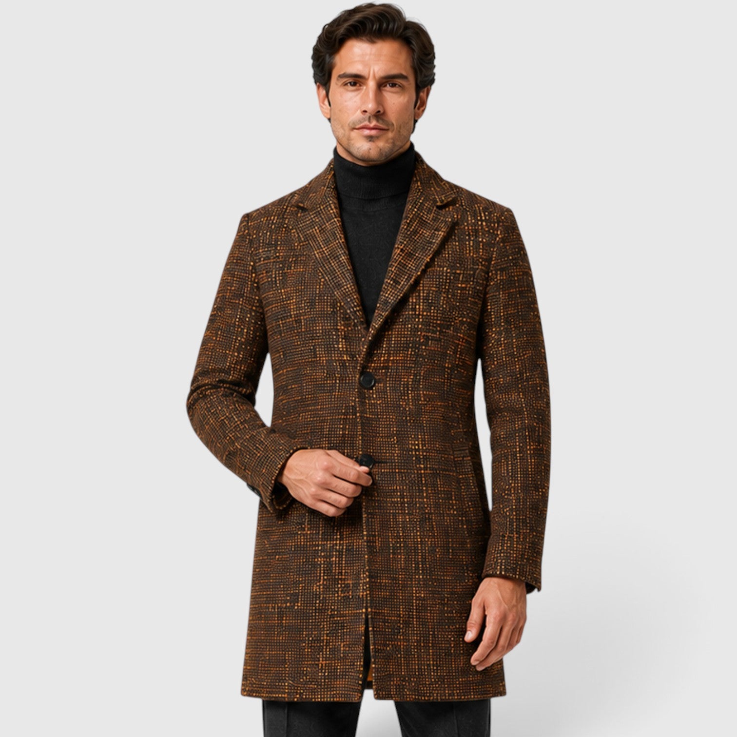 Monvaline | Men's Wool Blend Long Coat – Tailored Single-Breasted