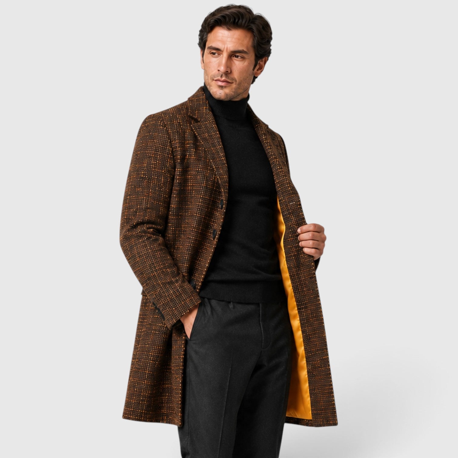 Monvaline | Men's Wool Blend Long Coat – Tailored Single-Breasted