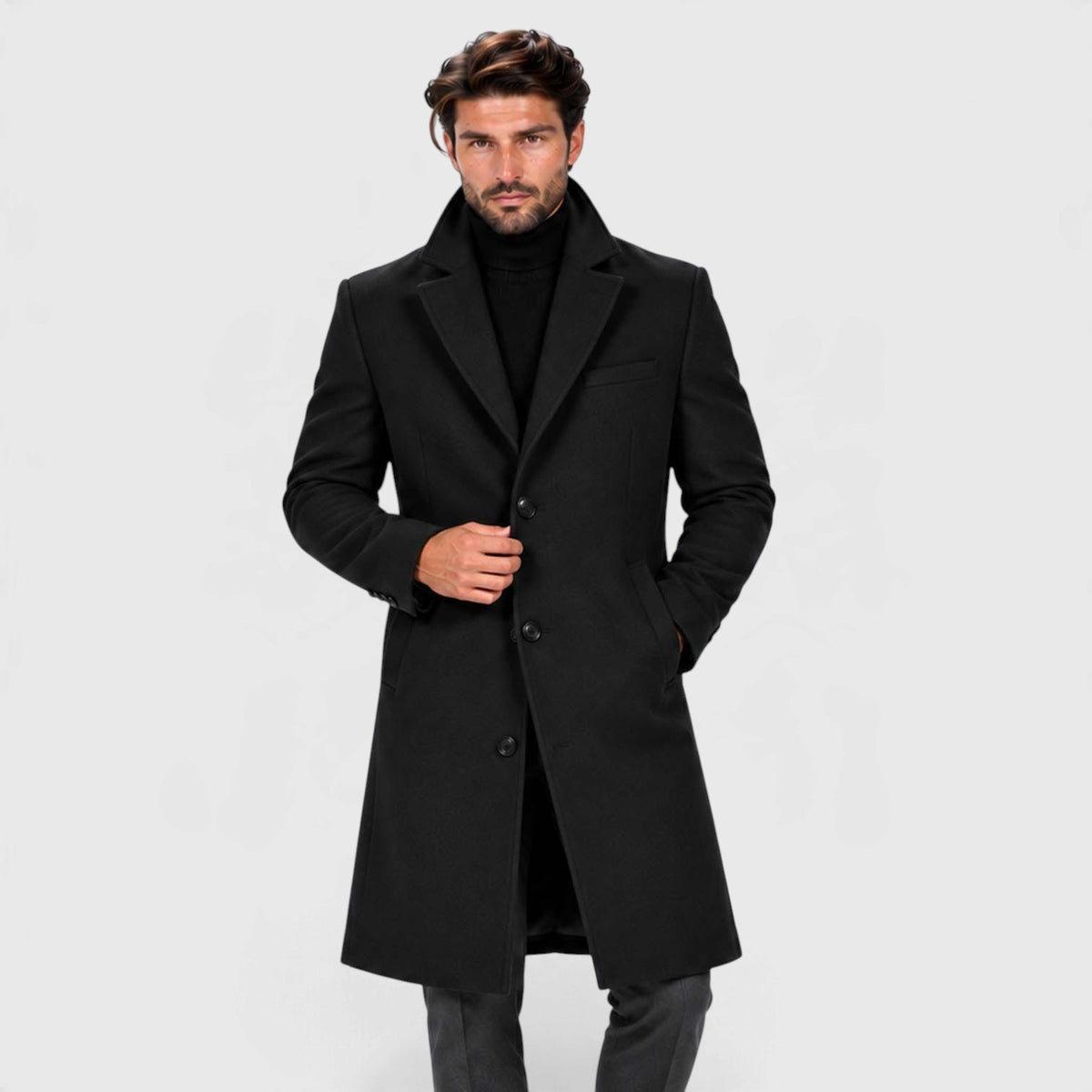 Monvaline | Men's Wool Blend Overcoat Single-Breasted Tailored