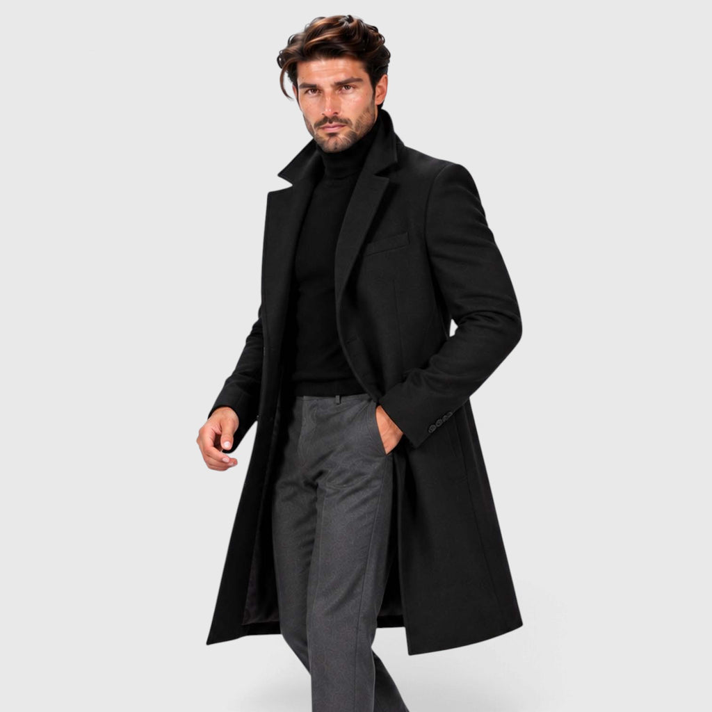 Monvaline | Men's Wool Blend Overcoat Single-Breasted Tailored