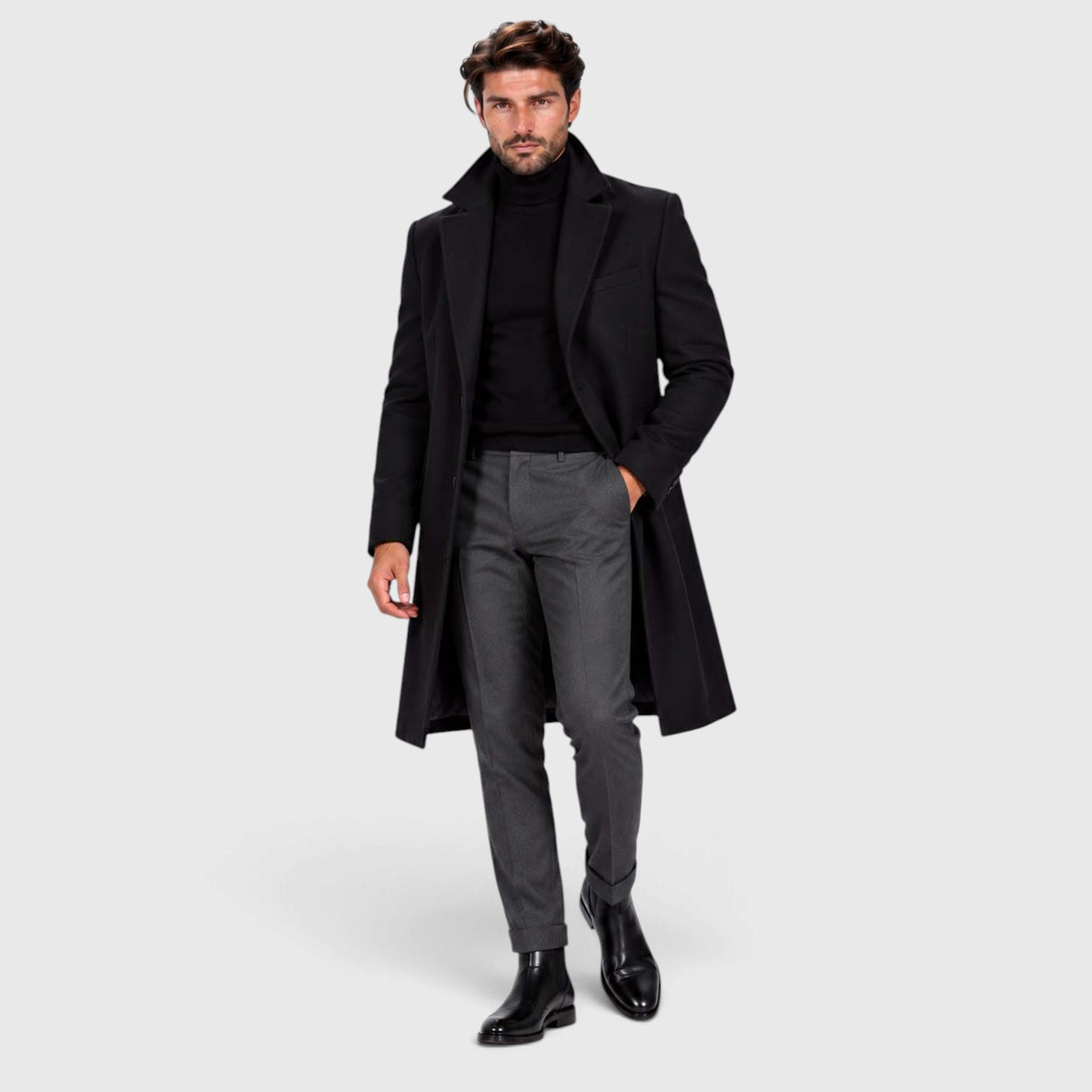 Monvaline | Men's Wool Blend Overcoat Single-Breasted Tailored