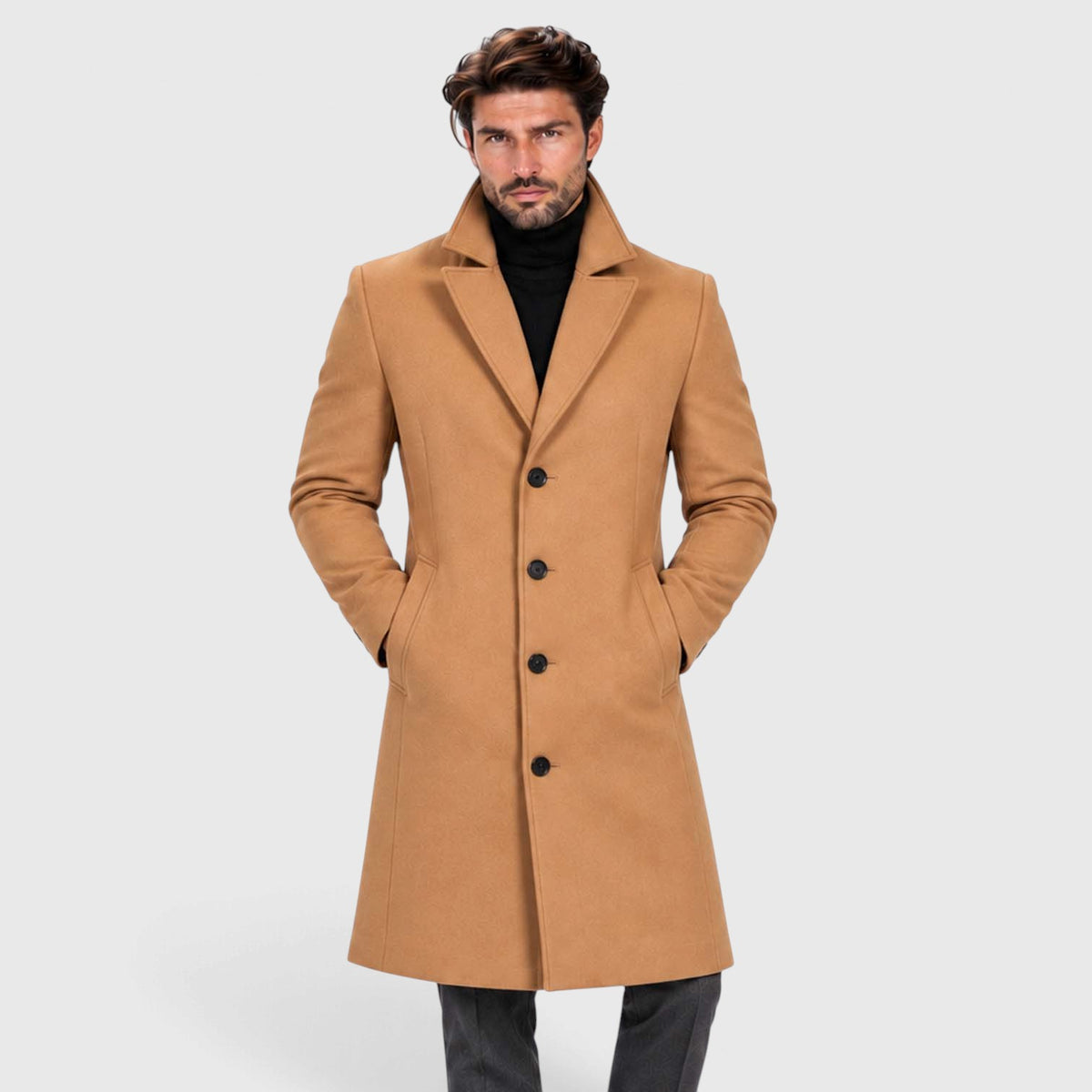 Monvaline | Men's Wool Blend Overcoat Single-Breasted Tailored