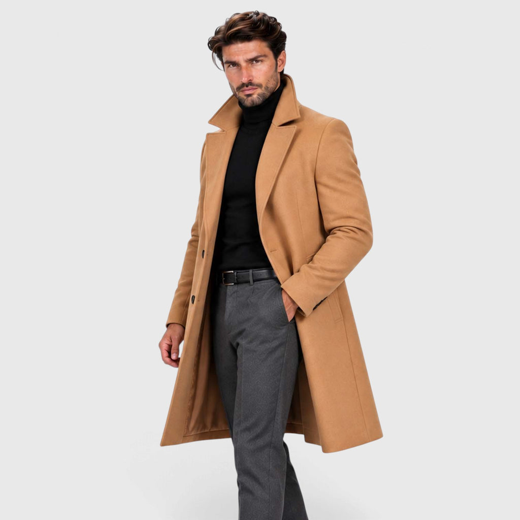 Monvaline | Men's Wool Blend Overcoat Single-Breasted Tailored